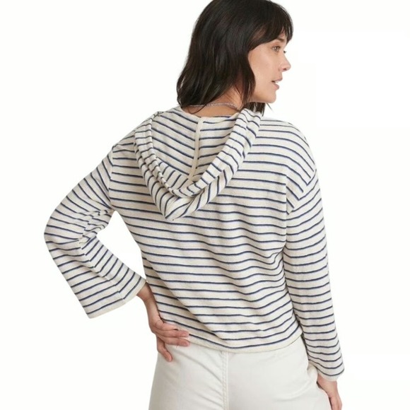 Marine Layer Playa Hoodie Navy Cream Stripe Cotton Blend Pullover | Sz XS | NWT - Picture 2 of 9
